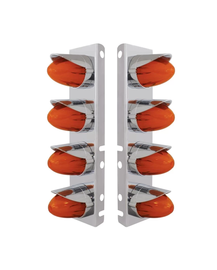 (2/BULK) S.S PETERBILT FRONT AIR CLEANER BRACKET W/EIGHT 9 LED "GLO" WATERMELON LIGHT WITH VISOR - AMBER LED / AMBER LENS