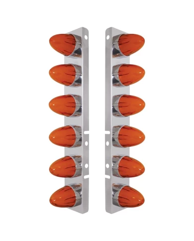 (2/BULK) S.S PETERBILT FRONT AIR CLEANER BRACKET W/TWELVE 9 LED "GLO" WATERMELON LIGHT - AMBER LED / AMBER LENS (2/BULK) S.S PETERBILT FRONT AIR CLEANER BRACKET W/TWELVE 9 LED "GLO" WATERMELON LIGHT - AMBER LED / AMBER LENS