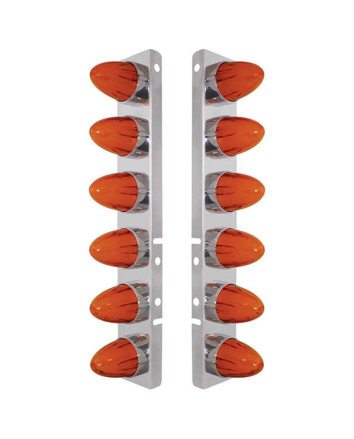 (2/BULK) S.S PETERBILT FRONT AIR CLEANER BRACKET W/TWELVE 9 LED "GLO" WATERMELON LIGHT - AMBER LED / AMBER LENS