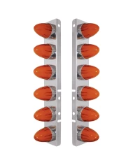 (2/BULK) S.S PETERBILT FRONT AIR CLEANER BRACKET W/TWELVE 9 LED "GLO" WATERMELON LIGHT - AMBER LED / AMBER LENS