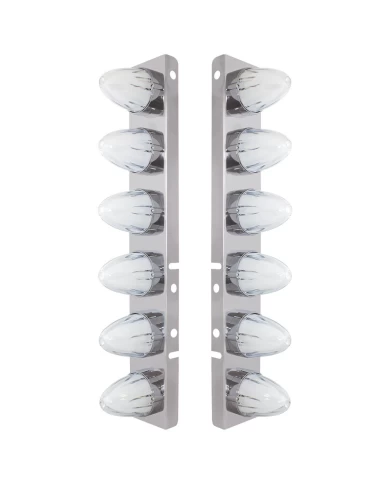 (2/BULK) S.S PETERBILT FRONT AIR CLEANER BRACKET W/TWELVE 9 LED "GLO" WATERMELON LIGHT - AMBER LED / CLEAR LENS (2/BULK) S.S PETERBILT FRONT AIR CLEANER BRACKET W/TWELVE 9 LED "GLO" WATERMELON LIGHT - AMBER LED / CLEAR LENS