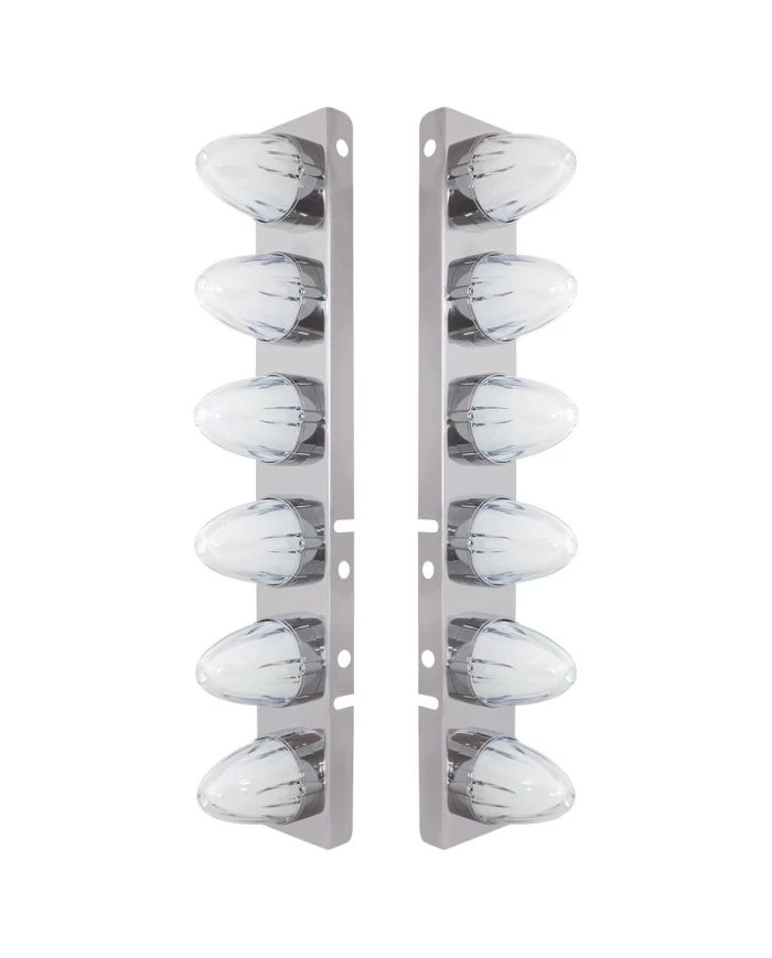 (2/BULK) S.S PETERBILT FRONT AIR CLEANER BRACKET W/TWELVE 9 LED "GLO" WATERMELON LIGHT - AMBER LED / CLEAR LENS