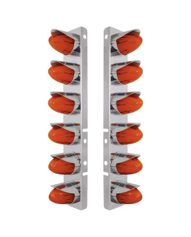(2/BULK) S.S PETERBILT FRONT AIR CLEANER BRACKET W/TWELVE 9 LED "GLO" WATERMELON LIGHT WITH VISOR - AMBER LED / AMBER LENS (2/BULK) S.S PETERBILT FRONT AIR CLEANER BRACKET W/TWELVE 9 LED "GLO" WATERMELON LIGHT WITH VISOR - AMBER LED / AMBER LENS