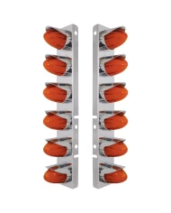 (2/BULK) S.S PETERBILT FRONT AIR CLEANER BRACKET W/TWELVE 9 LED "GLO" WATERMELON LIGHT WITH VISOR - AMBER LED / AMBER LENS