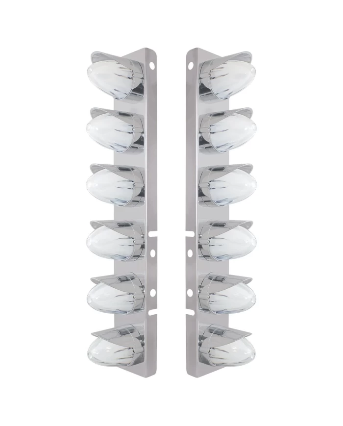 (2/BULK) S.S PETERBILT FRONT AIR CLEANER BRACKET W/TWELVE 9 LED "GLO" WATERMELON LIGHT WITH VISOR - AMBER LED / CLEAR LENS