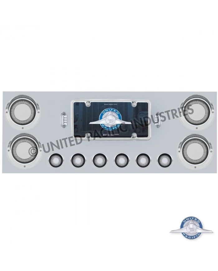 (CBOX) S.S. REAR CENTER LIGHT PANEL W/ FOUR 23 LED 4" MIRAGE LIGHT & SIX 9 LED 2" MIRAGE LIGHT - RED LED/CLEAR LENS W/ VISOR