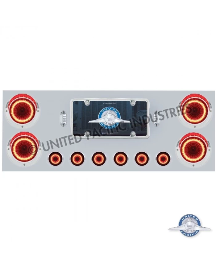 (CBOX) S.S. REAR CENTER LIGHT PANEL W/ FOUR 23 LED 4" MIRAGE LIGHT & SIX 9 LED 2" MIRAGE LIGHT - RED LED/CLEAR LENS W/ VISOR