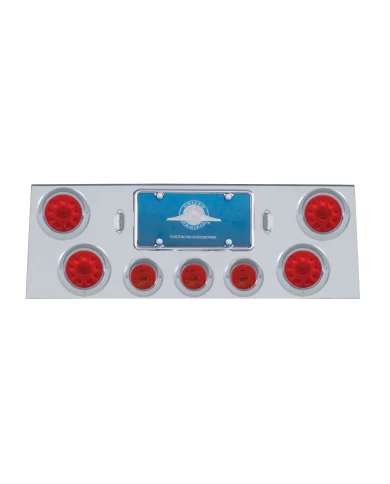 (BULK) S.S. REAR CENTER LT PANEL W/ FOUR 10 LED 4" & THREE 13 LED 2 1/2" FLAT LT W/ VISOR - RED LED/RED LENS (BULK) S.S. REAR CENTER LT PANEL W/ FOUR 10 LED 4" & THREE 13 LED 2 1/2" FLAT LT W/ VISOR - RED LED/RED LENS