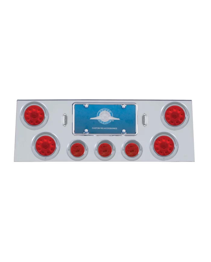 (BULK) S.S. REAR CENTER LT PANEL W/ FOUR 10 LED 4" & THREE 13 LED 2 1/2" FLAT LT W/ VISOR - RED LED/RED LENS (BULK) S.S. REAR CENTER LT PANEL W/ FOUR 10 LED 4" & THREE 13 LED 2 1/2" FLAT LT W/ VISOR - RED LED/RED LENS