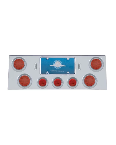 (BULK) S.S. REAR CENTER LT PANEL W/ FOUR 12 LED 4" & THREE 13 LED 2 1/2" FLAT LT W/ VISOR - RED LED/RED LENS (BULK) S.S. REAR CENTER LT PANEL W/ FOUR 12 LED 4" & THREE 13 LED 2 1/2" FLAT LT W/ VISOR - RED LED/RED LENS