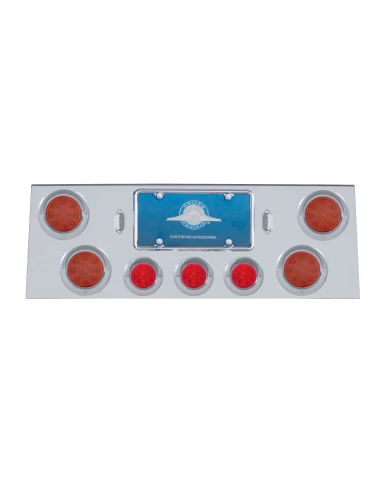 (BULK) S.S. REAR CENTER LT PANEL W/ FOUR 12 LED 4" & THREE 13 LED 2 1/2" BEEHIVE LT W/ VISOR - RED LED/RED LENS (BULK) S.S. REAR CENTER LT PANEL W/ FOUR 12 LED 4" & THREE 13 LED 2 1/2" BEEHIVE LT W/ VISOR - RED LED/RED LENS