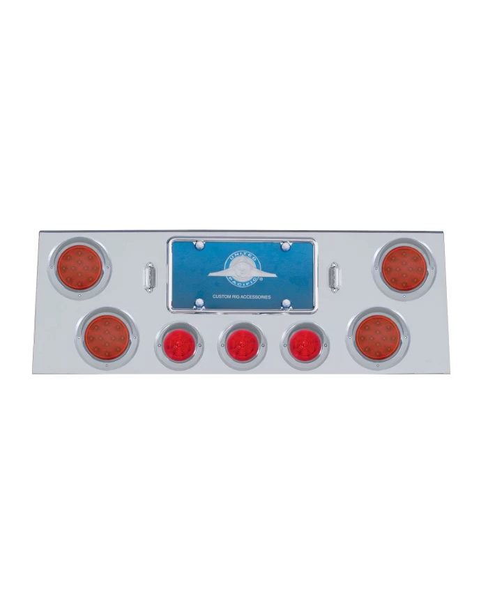 (BULK) S.S. REAR CENTER LT PANEL W/ FOUR 12 LED 4" & THREE 13 LED 2 1/2" BEEHIVE LT W/ VISOR - RED LED/RED LENS (BULK) S.S. REAR CENTER LT PANEL W/ FOUR 12 LED 4" & THREE 13 LED 2 1/2" BEEHIVE LT W/ VISOR - RED LED/RED LENS