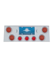 (BULK) S.S. REAR CENTER LT PANEL W/ FOUR 12 LED 4" & THREE 13 LED 2 1/2" BEEHIVE LT W/ VISOR - RED LED/RED LENS (BULK) S.S. REAR CENTER LT PANEL W/ FOUR 12 LED 4" & THREE 13 LED 2 1/2" BEEHIVE LT W/ VISOR - RED LED/RED LENS