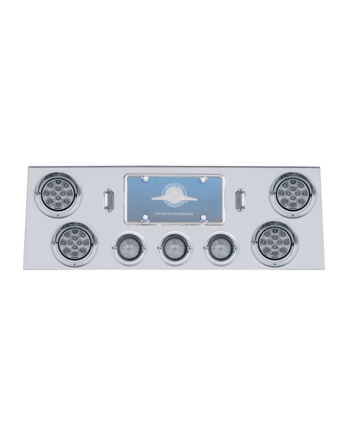 (BULK) S.S. REAR CENTER LT PANEL W/ FOUR 12 LED 4" & THREE 13 LED 2 1/2" BHIVE LT W/ VISOR - RED LED/CLEAR LENS