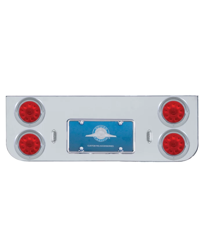 (BULK) CHROME REAR CENTER LIGHT PANEL W/ FOUR 10 RED LED 4" LIGHT W/ VISOR - RED LENS
