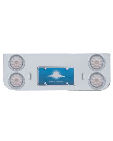(BULK) CHROME REAR CENTER LIGHT PANEL W/ FOUR 10 RED LED 4" LIGHT W/ VISOR - CLEAR LENS (BULK) CHROME REAR CENTER LIGHT PANEL W/ FOUR 10 RED LED 4" LIGHT W/ VISOR - CLEAR LENS