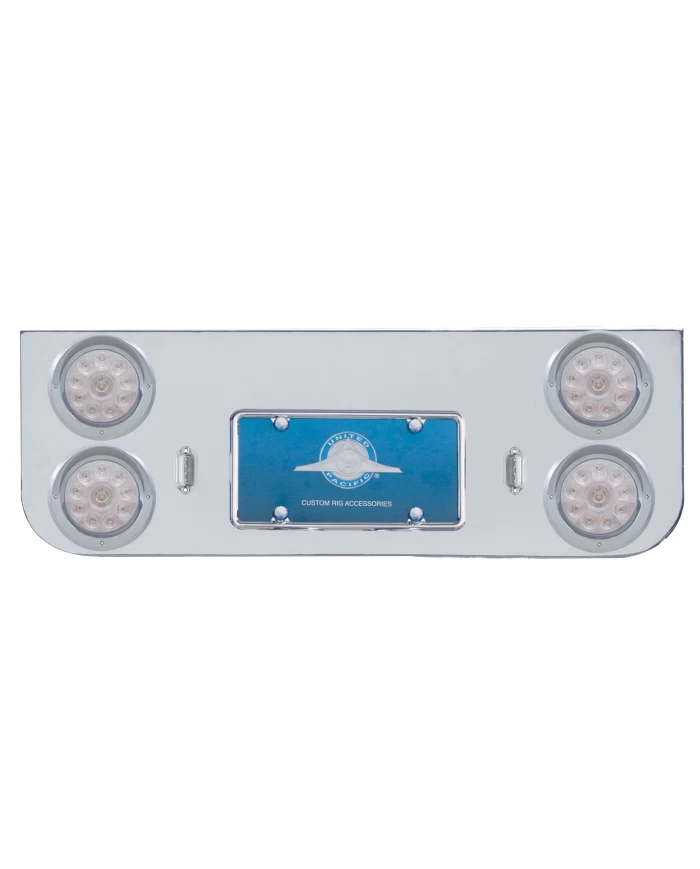 (BULK) CHROME REAR CENTER LIGHT PANEL W/ FOUR 10 RED LED 4" LIGHT W/ VISOR - CLEAR LENS