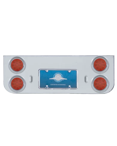 (BULK) CHROME REAR CENTER LIGHT PANEL W/ FOUR 12 RED LED 4" LIGHT W/ VISOR - RED LENS (BULK) CHROME REAR CENTER LIGHT PANEL W/ FOUR 12 RED LED 4" LIGHT W/ VISOR - RED LENS