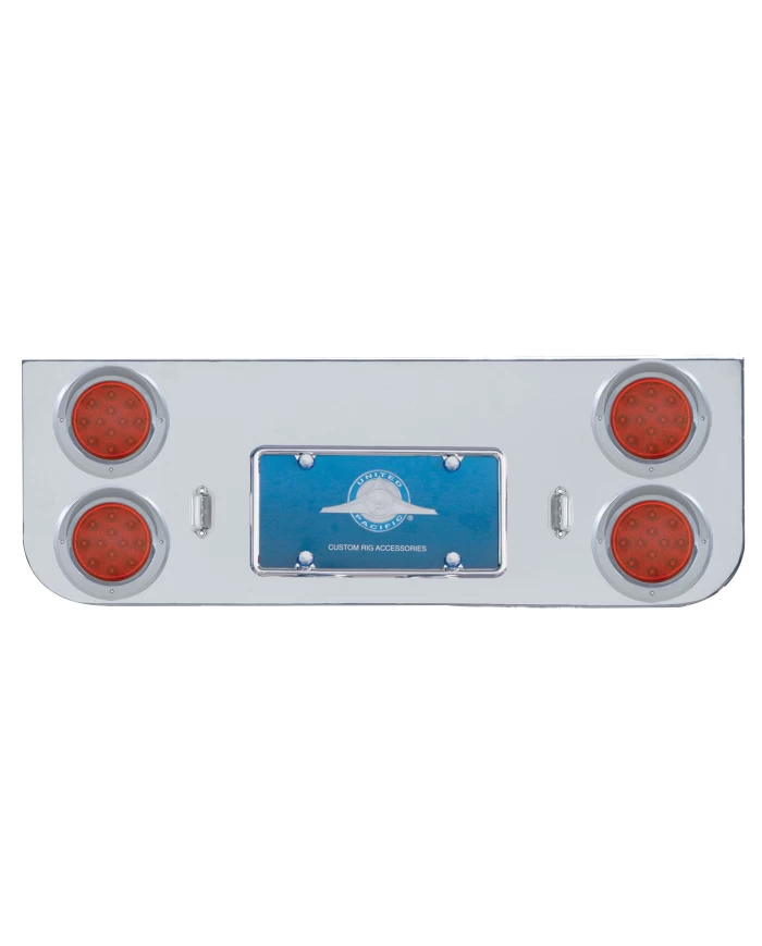 (BULK) CHROME REAR CENTER LIGHT PANEL W/ FOUR 12 RED LED 4" LIGHT W/ VISOR - RED LENS