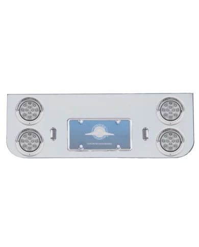 (BULK) CHROME REAR CENTER LIGHT PANEL W/ FOUR 12 RED LED 4" LIGHT W/ VISOR - CLEAR LENS (BULK) CHROME REAR CENTER LIGHT PANEL W/ FOUR 12 RED LED 4" LIGHT W/ VISOR - CLEAR LENS