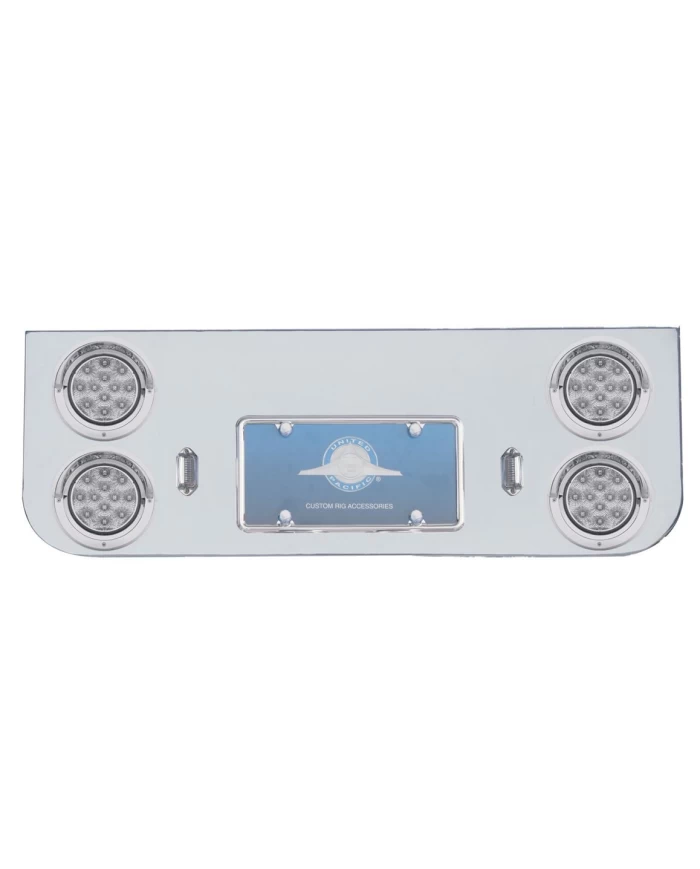 (BULK) CHROME REAR CENTER LIGHT PANEL W/ FOUR 12 RED LED 4" LIGHT W/ VISOR - CLEAR LENS