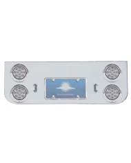 (BULK) CHROME REAR CENTER LIGHT PANEL W/ FOUR 12 RED LED 4" LIGHT W/ VISOR - CLEAR LENS