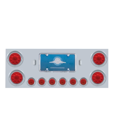 (CBOX) S.S. REAR CENTER LIGHT PANEL W/ FOUR 10 LED 4" & SIX 9 LED 2" FLAT LIGHT W/ VISOR - RED LED/RED LENS (CBOX) S.S. REAR CENTER LIGHT PANEL W/ FOUR 10 LED 4" & SIX 9 LED 2" FLAT LIGHT W/ VISOR - RED LED/RED LENS
