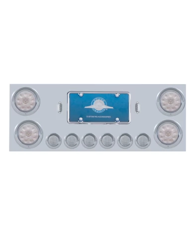 (CBOX) S.S. REAR CENTER LIGHT PANEL W/ FOUR 10 LED 4" & SIX 9 LED 2" FLAT LIGHT W/ VISOR - RED LED/CLEAR LENS (CBOX) S.S. REAR CENTER LIGHT PANEL W/ FOUR 10 LED 4" & SIX 9 LED 2" FLAT LIGHT W/ VISOR - RED LED/CLEAR LENS