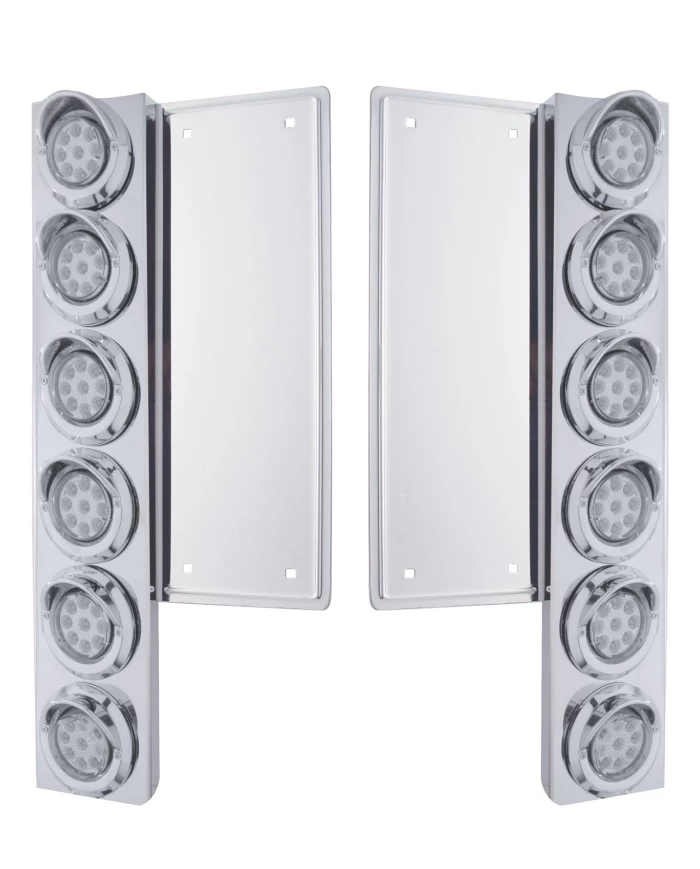 (2/BULK) S.S. FL 12 LED CUTOUT FRONT AIR CLEANER BRACKET W/ 9 AMBER LED 2" MARKER LIGHT W/ VISOR - CLEAR LENS