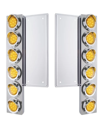 (2/BULK) S.S. FL 12 LED CUTOUT FRONT AIR CLEANER BRACKET W/ 9 AMBER LED 2" C/M REFLECTOR LIGHT W/ VISOR - AMBER LENS (2/BULK) S.S. FL 12 LED CUTOUT FRONT AIR CLEANER BRACKET W/ 9 AMBER LED 2" C/M REFLECTOR LIGHT W/ VISOR - AMBER LENS