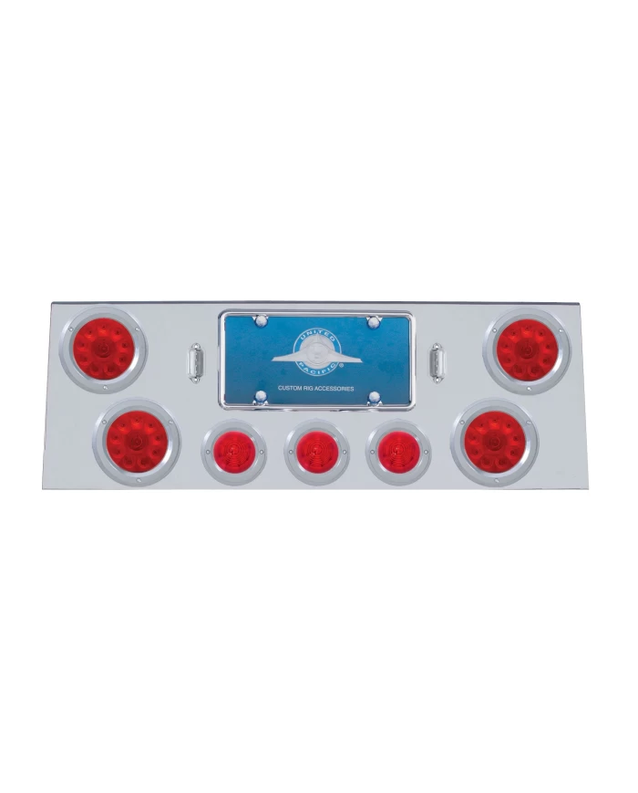(BULK) S.S. REAR CENTER LT PANEL W/ FOUR 10 LED 4" & THREE 13 LED 2 1/2" BEEHIVE LT W/ BEZEL - RED LED/RED LENS (BULK) S.S. REAR CENTER LT PANEL W/ FOUR 10 LED 4" & THREE 13 LED 2 1/2" BEEHIVE LT W/ BEZEL - RED LED/RED LENS