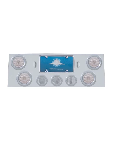 (BULK) S.S. REAR CENTER LT PANEL W/ FOUR 10 LED 4" & THREE 13 LED 2 1/2" FLAT LT W/ BEZEL - RED LED/CLEAR LENS (BULK) S.S. REAR CENTER LT PANEL W/ FOUR 10 LED 4" & THREE 13 LED 2 1/2" FLAT LT W/ BEZEL - RED LED/CLEAR LENS