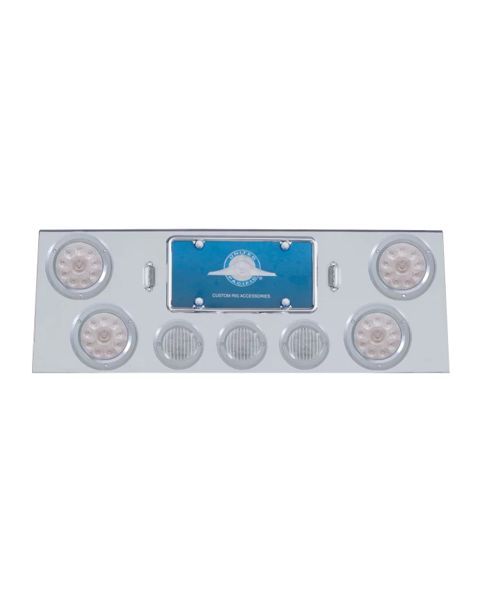 (BULK) S.S. REAR CENTER LT PANEL W/ FOUR 10 LED 4" & THREE 13 LED 2 1/2" FLAT LT W/ BEZEL - RED LED/CLEAR LENS (BULK) S.S. REAR CENTER LT PANEL W/ FOUR 10 LED 4" & THREE 13 LED 2 1/2" FLAT LT W/ BEZEL - RED LED/CLEAR LENS