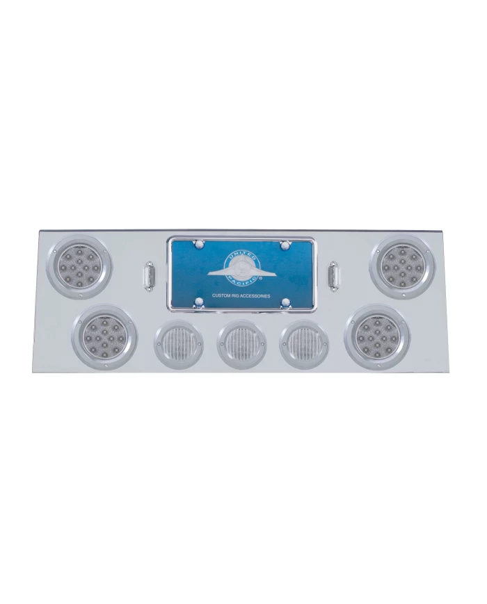 (BULK) S.S. REAR CENTER LT PANEL W/ FOUR 12 LED 4" & THREE 13 LED 2 1/2" FLAT LT W/ BEZEL - RED LED/CLEAR LENS (BULK) S.S. REAR CENTER LT PANEL W/ FOUR 12 LED 4" & THREE 13 LED 2 1/2" FLAT LT W/ BEZEL - RED LED/CLEAR LENS