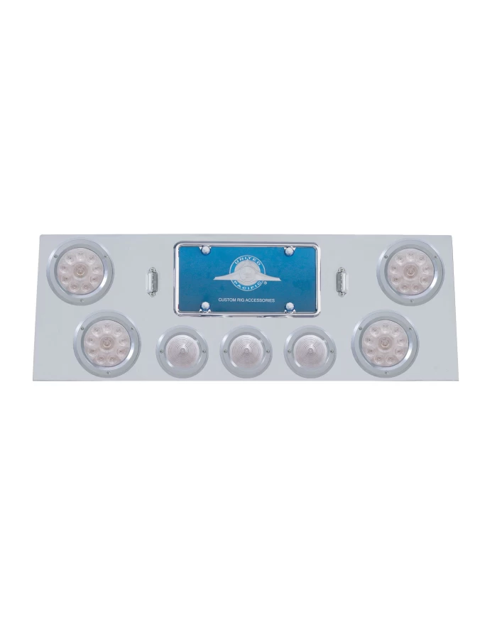 (BULK) S.S. REAR CENTER LT PANEL W/ FOUR 12 LED 4" & THREE 13 LED 2 1/2" BHIVE LT W/ BEZEL - RED LED/CLEAR LENS (BULK) S.S. REAR CENTER LT PANEL W/ FOUR 12 LED 4" & THREE 13 LED 2 1/2" BHIVE LT W/ BEZEL - RED LED/CLEAR LENS