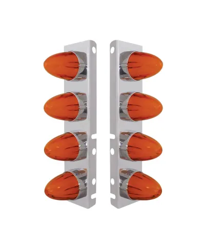 UP34454-SS Front Air Cleaner Bracket With 8X 9 Amber LED Dual Function Watermelon GloLight For Peterbilt-Amber Lens