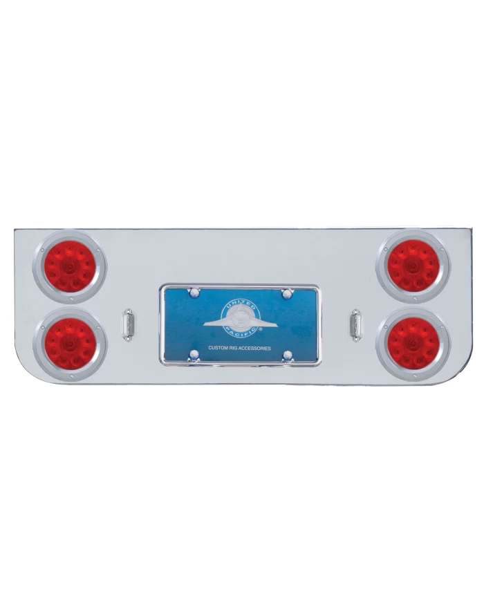 (BULK) CHROME REAR CENTER LIGHT PANEL W/ FOUR 10 RED LED 4" LIGHT W/ BEZEL - RED LENS