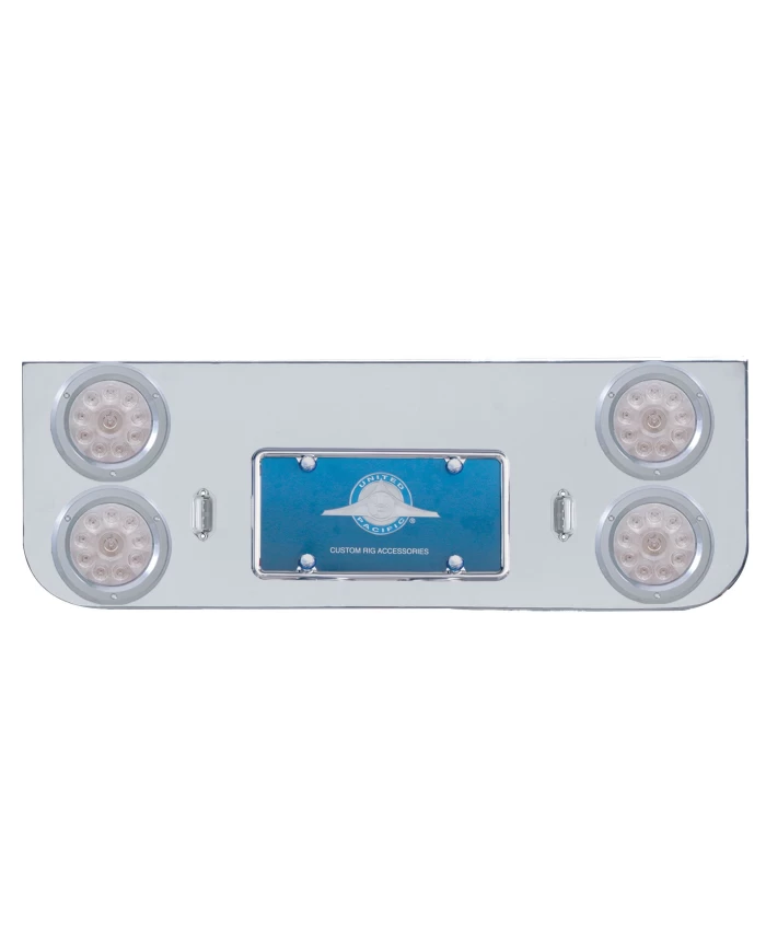 (BULK) CHROME REAR CENTER LIGHT PANEL W/ FOUR 10 RED LED 4" LIGHT W/ BEZEL - CLEAR LENS