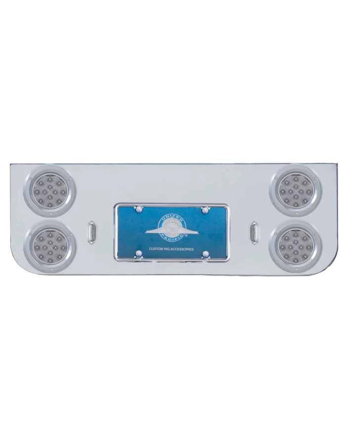 (BULK) CHROME REAR CENTER LIGHT PANEL W/ FOUR 12 RED LED 4" LIGHT W/ BEZEL - CLEAR LENS