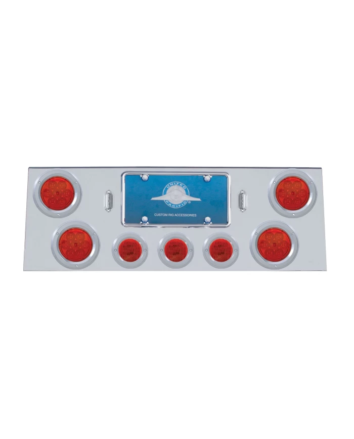 (BULK) S.S. REAR CENTER LT PANEL W/ FOUR 7 LED 4" & THREE 13 LED 2 1/2" FLAT LT W/ BEZEL - RED LED/RED LENS