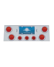 (BULK) S.S. REAR CENTER LT PANEL W/ FOUR 7 LED 4" & THREE 13 LED 2 1/2" FLAT LT W/ BEZEL - RED LED/RED LENS (BULK) S.S. REAR CENTER LT PANEL W/ FOUR 7 LED 4" & THREE 13 LED 2 1/2" FLAT LT W/ BEZEL - RED LED/RED LENS