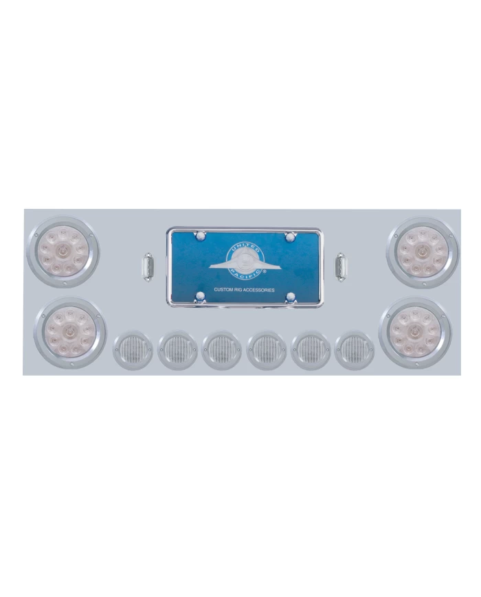 (CBOX) S.S. REAR CENTER LIGHT PANEL W/ FOUR 10 LED 4" & SIX 9 LED 2" FLAT LIGHT W/ BEZEL - RED LED/CLEAR LENS