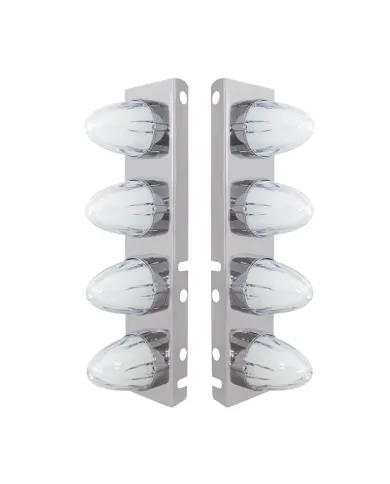 UP34455-SS Front Air Cleaner Bracket With 8X 9 Amber LED Dual Function Watermelon GloLight For Peterbilt-Clear Lens