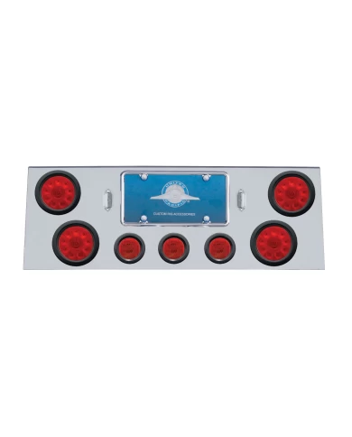 (BULK) S.S. REAR CNTR LT PNL W/ FOUR 10 LED 4" & THREE 13 LED 2 1/2" FLAT LT W/ GROMMET - RED LED/RED LENS (BULK) S.S. REAR CNTR LT PNL W/ FOUR 10 LED 4" & THREE 13 LED 2 1/2" FLAT LT W/ GROMMET - RED LED/RED LENS