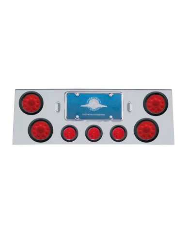 (BULK) S.S. REAR CNTR LT PNL W/ FOUR 10 LED 4" & THREE 13 LED 2 1/2" BHIVE LT W/ GROMMET - RED LED/RED LENS (BULK) S.S. REAR CNTR LT PNL W/ FOUR 10 LED 4" & THREE 13 LED 2 1/2" BHIVE LT W/ GROMMET - RED LED/RED LENS