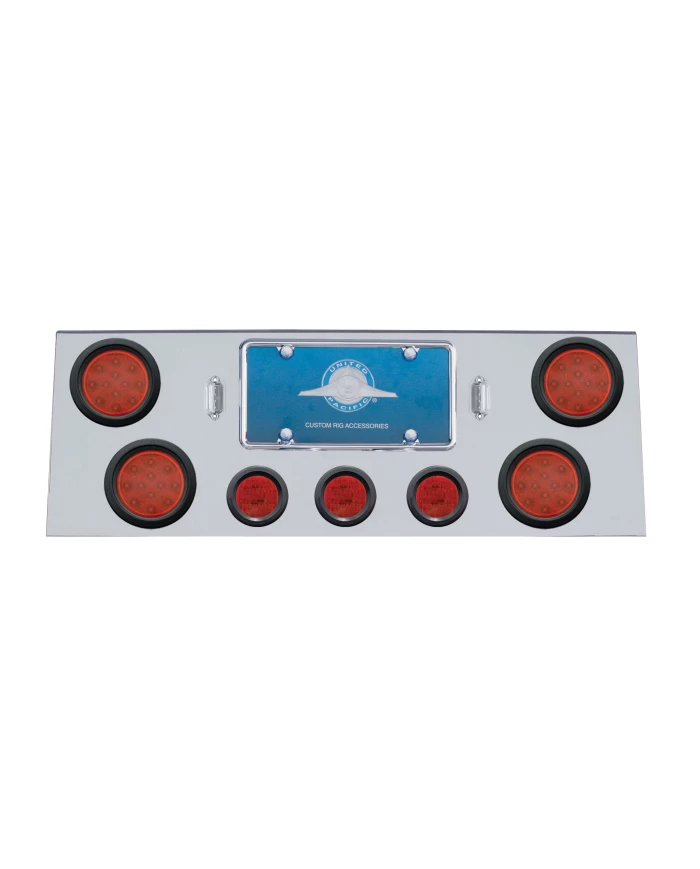 (BULK) S.S. REAR CNTR LT PNL W/ FOUR 12 LED 4" & THREE 13 LED 2 1/2" FLAT LT W/ GROMMET - RED LED/RED LENS