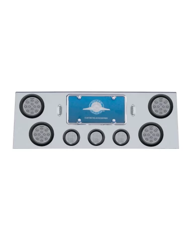 (BULK) S.S. REAR CNTR LT PNL W/ FOUR 12 LED 4" & THREE 13 LED 2 1/2" FLAT LT W/ GROMMET - RED LED/CLEAR LENS (BULK) S.S. REAR CNTR LT PNL W/ FOUR 12 LED 4" & THREE 13 LED 2 1/2" FLAT LT W/ GROMMET - RED LED/CLEAR LENS