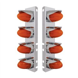 UP34456-SS Front Air Cleaner Brkt With 8X 9 Amber Hi/Lo LED Watermelon GloLight & Visors For Peterbilt-Amber Lens