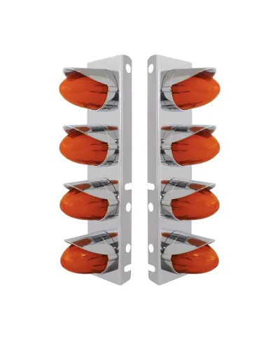 UP34456-SS Front Air Cleaner Brkt With 8X 9 Amber Hi/Lo LED Watermelon GloLight & Visors For Peterbilt-Amber Lens