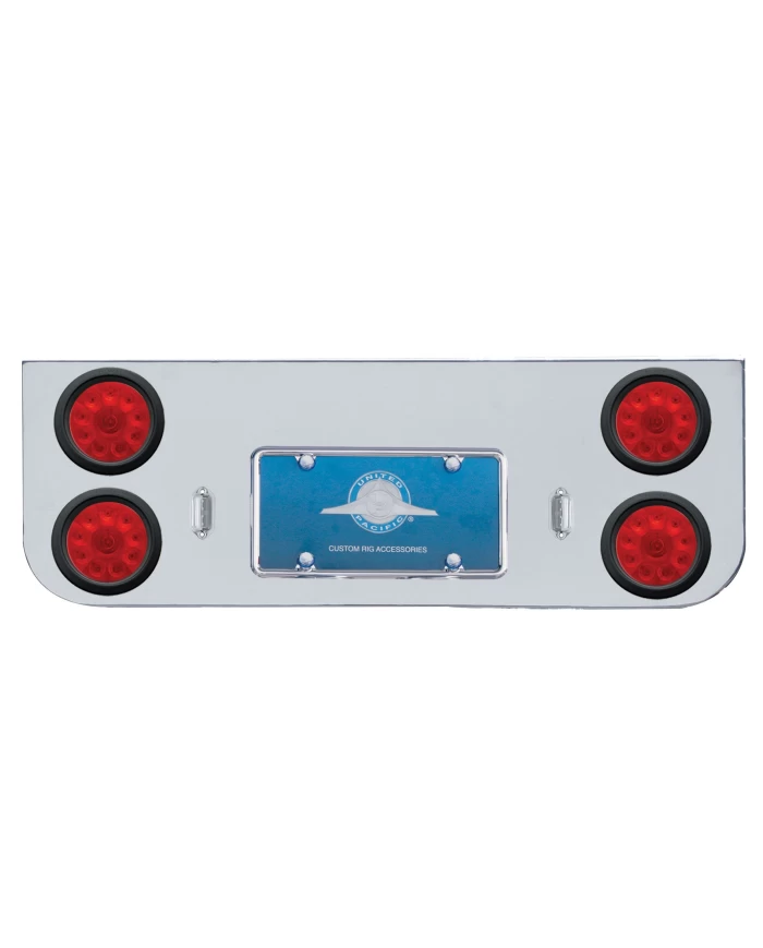 (BULK) CHROME REAR CENTER LIGHT PANEL W/ FOUR 10 RED LED 4" LIGHT W/ GROMMET - RED LENS